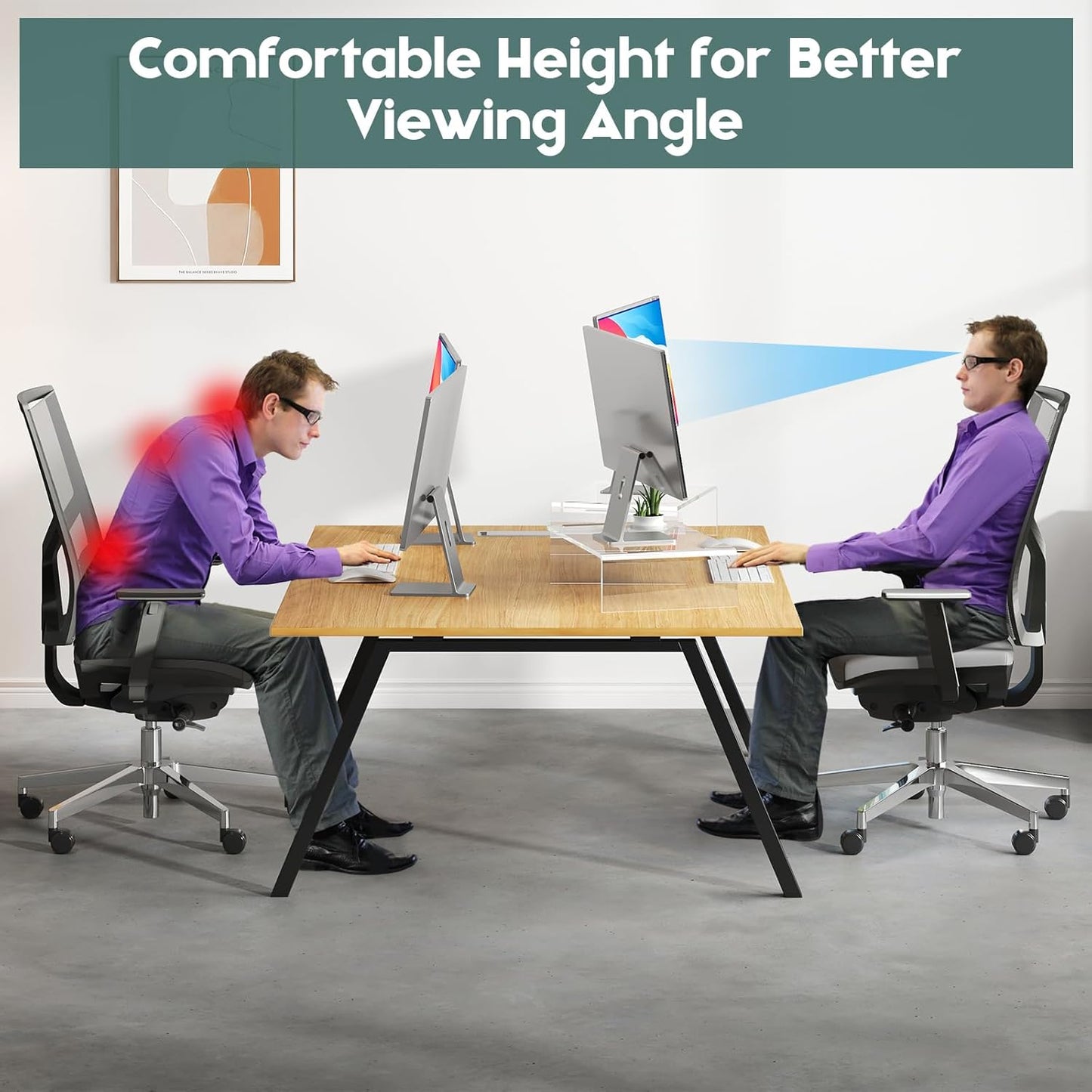 X-cosrack Monitorständer aus transparentem Acryl, 3-fach verstellbarer Doppelmonitorständer mit Antirutschmatte, Premium-Schreibtischorganizer für Homeoffice, Laptops, PCs, Drucker, Fernseher 