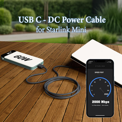 Nedul Starlink Mini USB C to DC Power Cable, 6.5ft Starlink Mini Type-C to Power Cable, PD 20V Type-C Input to DC Male Output Waterproof, Compatible with 65W+ PD 20V Protocol Power Supply/Source (2M)