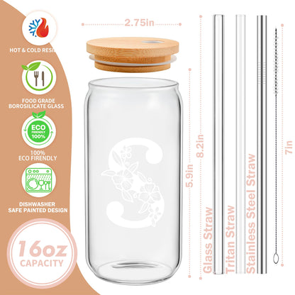 Personalisierter Trinkbecher, monogrammierte Dosenbecher mit Bambusdeckel und Strohhalm, personalisierte Geschenke für Frauen, niedliche Eiskaffeegläser mit Initialen, personalisierter Buchstabenbecher, Geburtstagsgeschenk für Brautjungfern, A