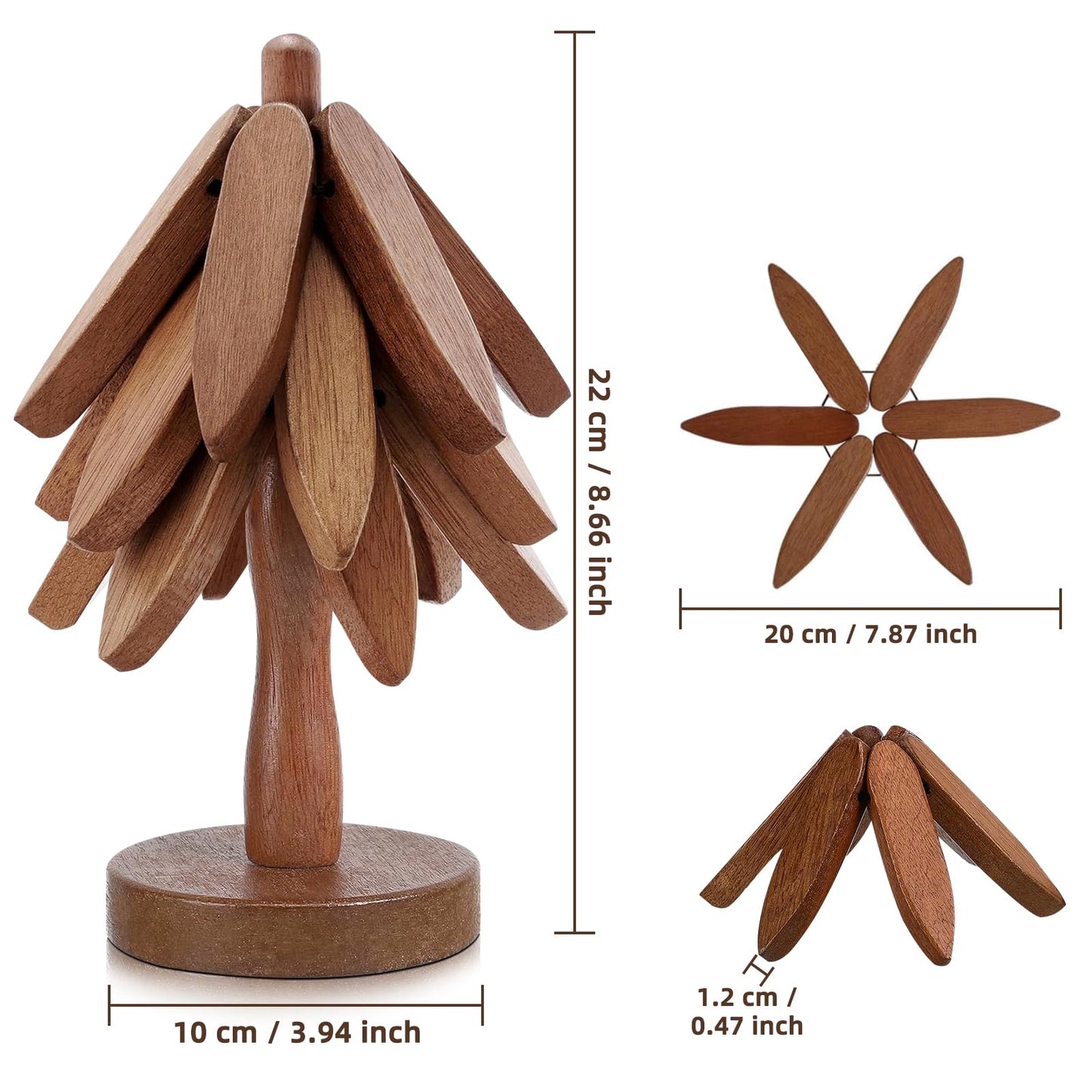 Quelgt Tree Shape Trivets - 3 Wooden Trivet + 1 Stand for Kitchen Decor