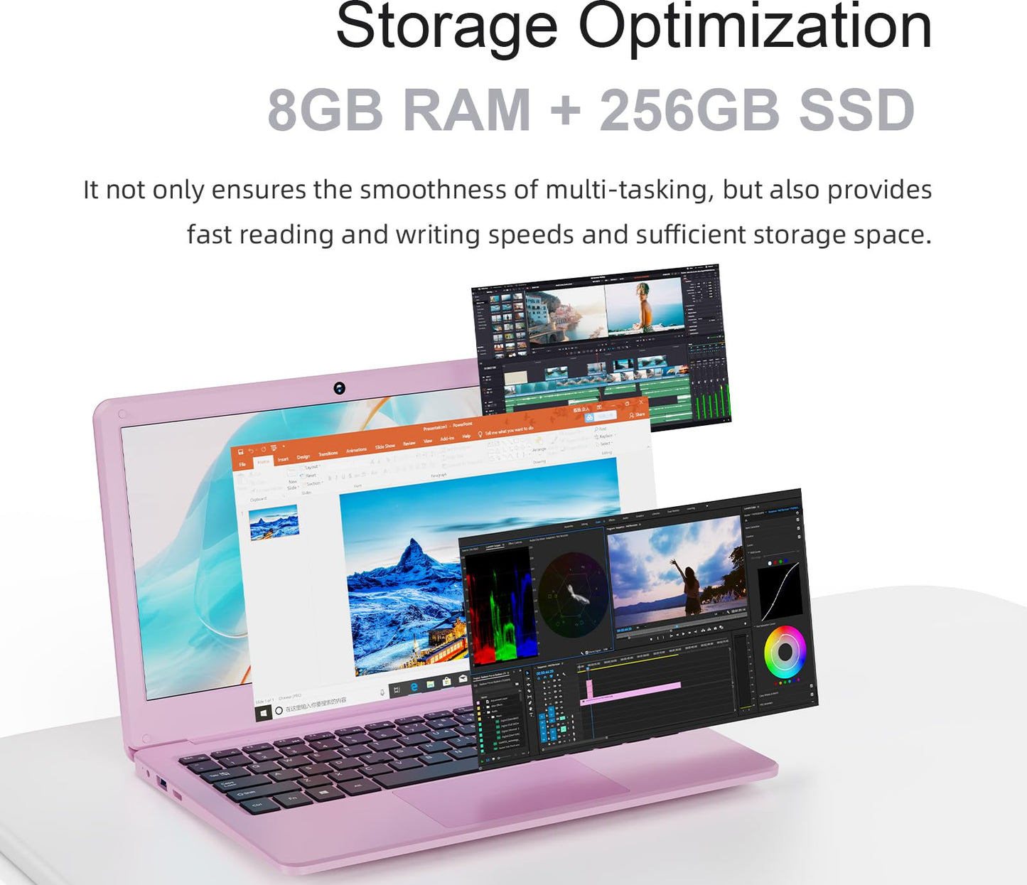 PONKLOIE Laptop Computer, Windows 11 Pro for Business & Students, 8GB RAM 256GB ROM, 11.6", N4000 Processor, 6-Port, HDMI, Bluetooth 5 & wifi5, Lightweight Mini Laptop for Office & Study(Pink)