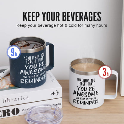 NOWWISH Inspirational Coffee Mug for Men, 14oz Vacuum Insulated Stainless Steel Cup, You Are Awesome Gift for Husband, Boyfriend, Dad - Navy Blue