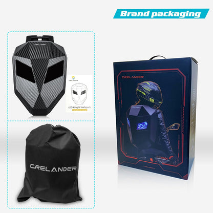 Crelander LED Knight Rucksack, 19-Zoll-Motorradrucksack mit App-Steuerung, programmierbarem Vollfarbdisplay, wasserdicht, großes Fassungsvermögen, Hartschalen-Helmtasche, DIY-Pixel-Art-Animations-Laptop-Tagesrucksack 