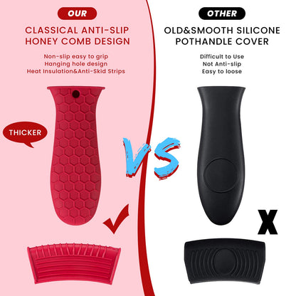 Patelai 8 Pcs Silicone Pot Holders Set Cast Iron Handle Cover Heat Resistant Pot Handle Covers Potholder Non Slip Reusable Pan Sleeve for Frying Pan Kitchen Supplies(Black)