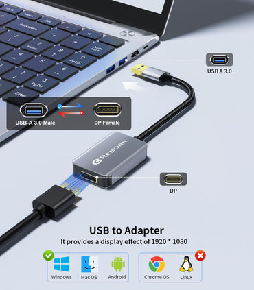 Reborn USB 3.0 to DisplayPort Adapter, 1080P@60Hz USB 3.0 Male to DisplayPort Female Multi-Display Cable Converter Suitable for MAC OS, Windows 7/8/10/11