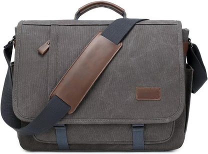 PPOBOW Canvas Messenger Bag for Men Waterproof Business Bags for Men Vintage Canvas Laptop Bag (Grey)