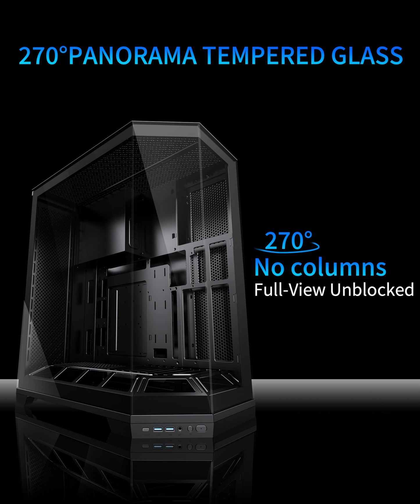 MUSETEX PC Case, Vertical GPU Mounting Design, Pre-Installed 5 PWM ARGB Fans, 360MM RAD Support, ATX Mid-Tower Gaming PC Case with Type-C, 270° Full View Tempered Glass, Black, GR3