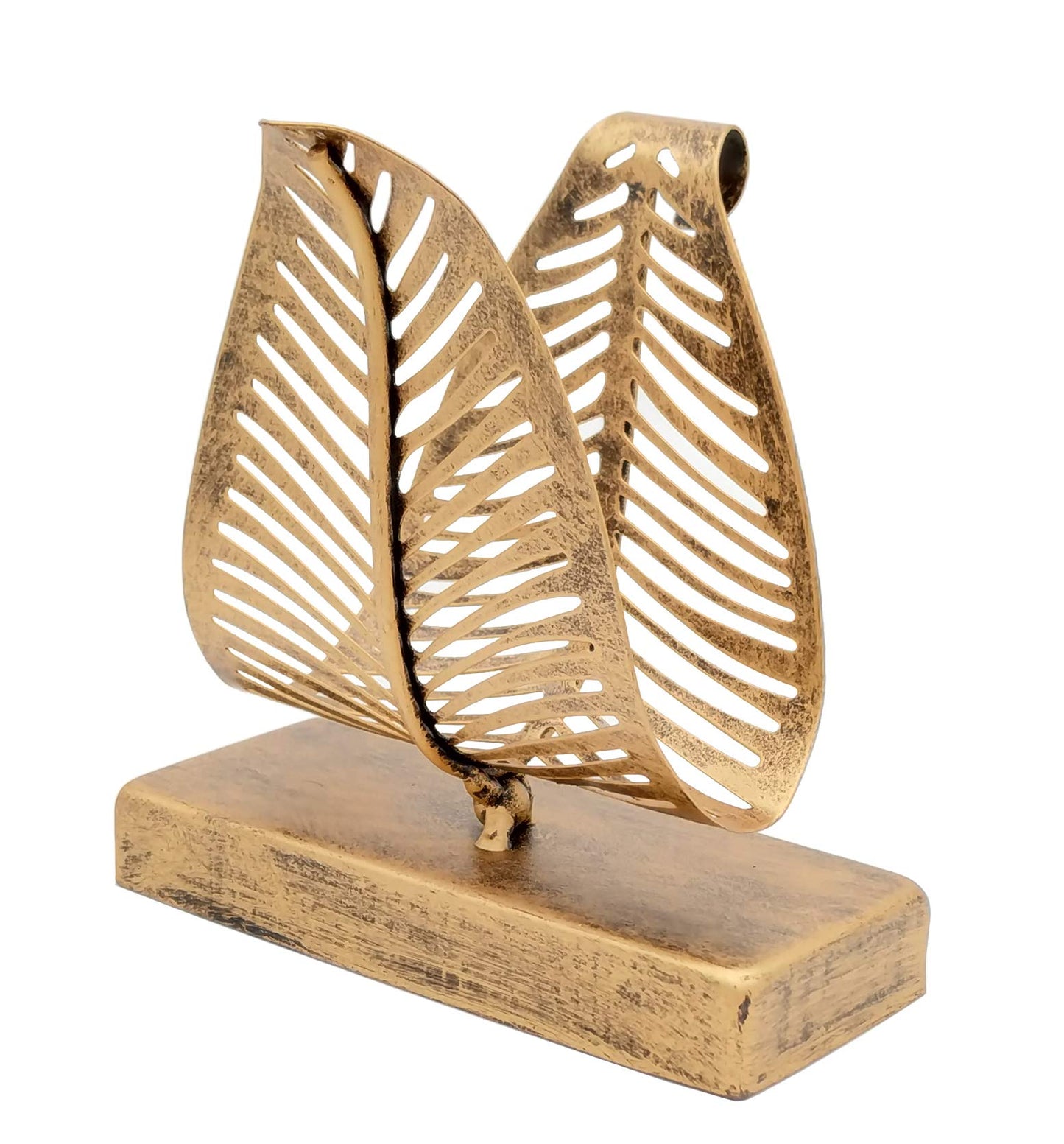 OwlGift Freestanding Modern Napkin Holder with Leaf Design, Tabletop Tissue Dispenser, Countertop Napkin Storage Organizer - Bronze