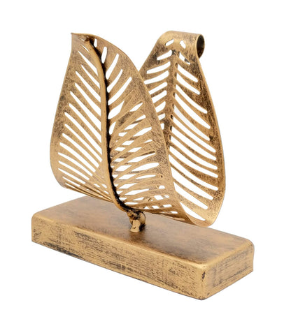 OwlGift Freestanding Modern Napkin Holder with Leaf Design, Tabletop Tissue Dispenser, Countertop Napkin Storage Organizer - Bronze