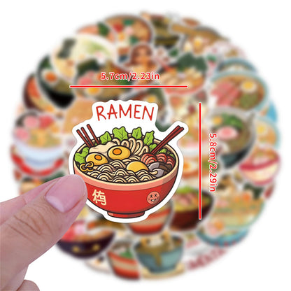 Ramen Stickers for Water Bottle and Laptop 55PCS Yummy Japanese Food Stickers, Foodie Party Favors & Decorations, Waterproof Vinyl Noodle Decals, Cute Ramen Stickers Laptop Decals