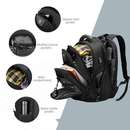 Swissdigital Design Men's Travel Laptop Backpack, Large Capacity TSA Friendly USB Charging RFID Protection Backpack for College and Business, Fits 17" Laptops Black | SD1644FB-01