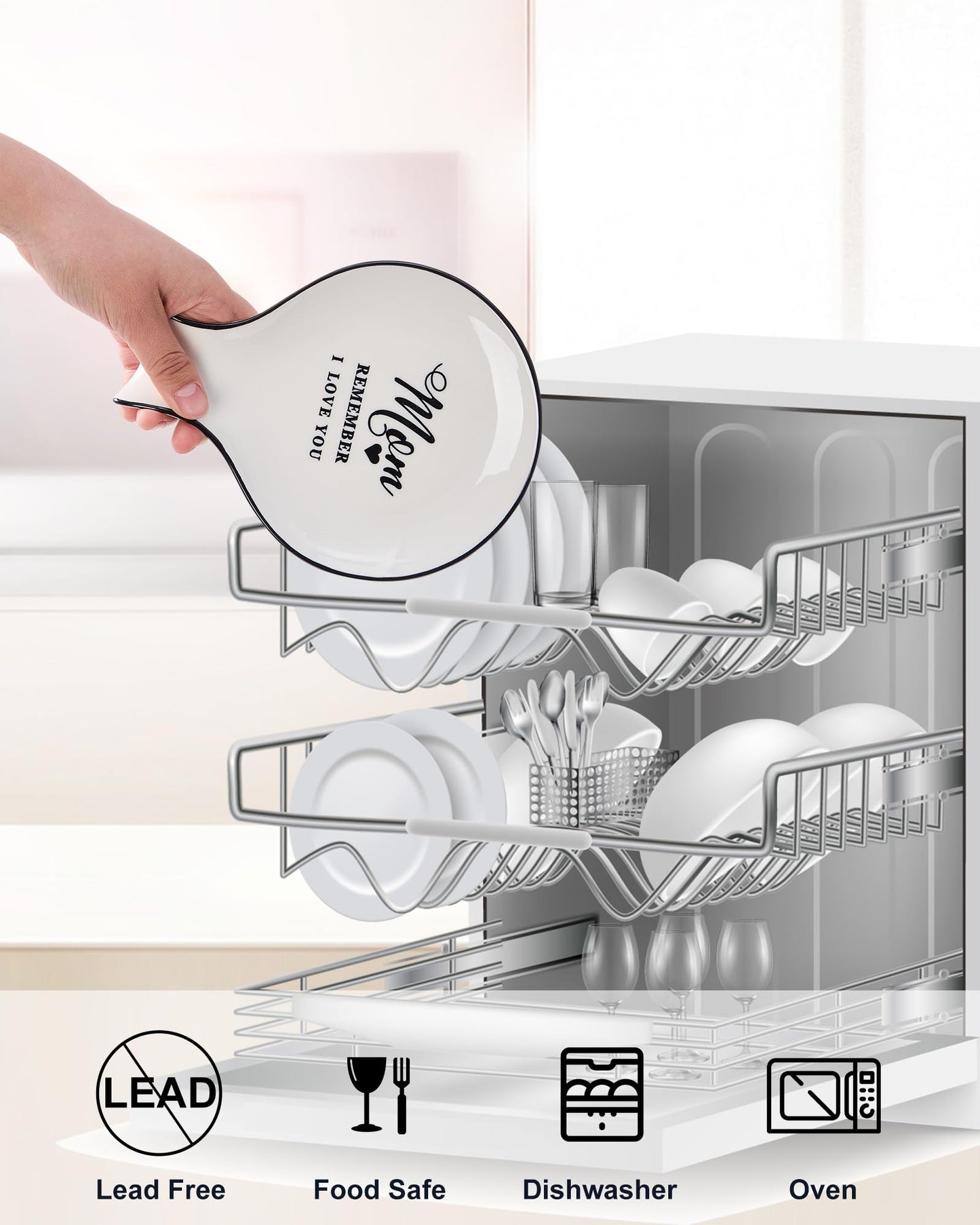 Ceramic Spoon Rest, Cooking Spoon Holder for Kitchen Counter/Stove Top/Dining Table Modern Farmhouse Decorative, Large (Blue)