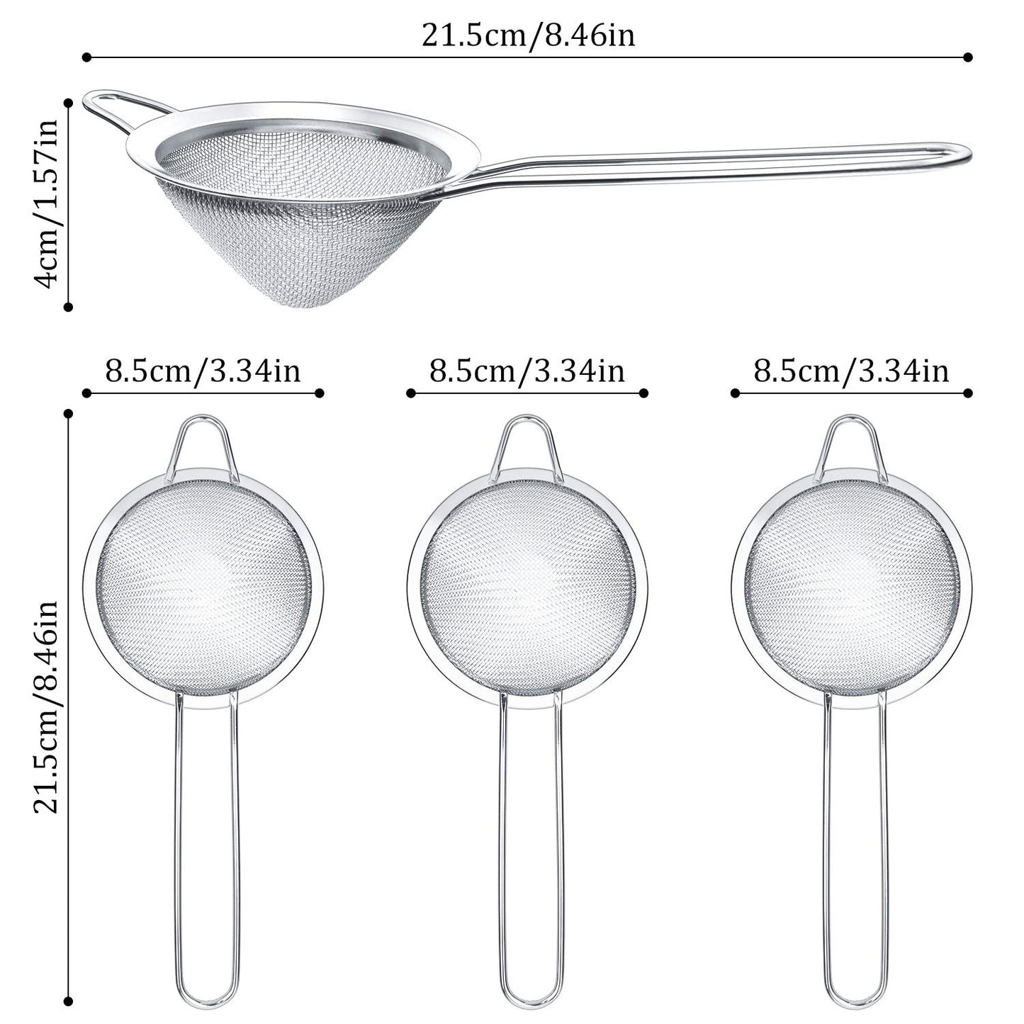 Patelai 3-teiliges Teesieb-Set: Cocktailsieb, Edelstahl, feinmaschiges Sieb, konisches Lebensmittelsieb, loser Teefilter, praktisches Barsieb-Werkzeug