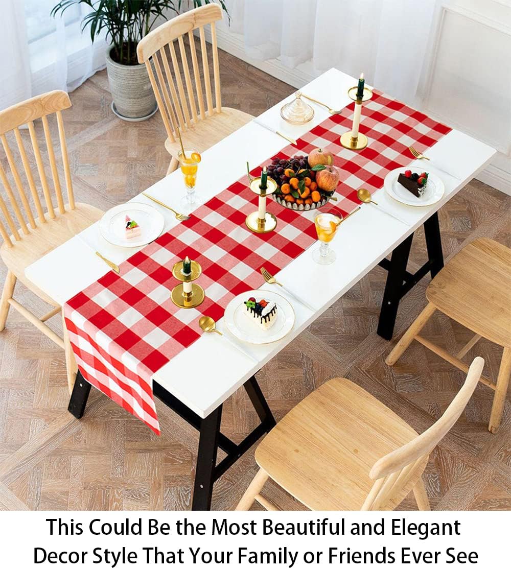 Buffalo Check Table Cover - 13''x72'' Red & White Cotton Checkered Plaid Table Runner for Farmhouse Dinners