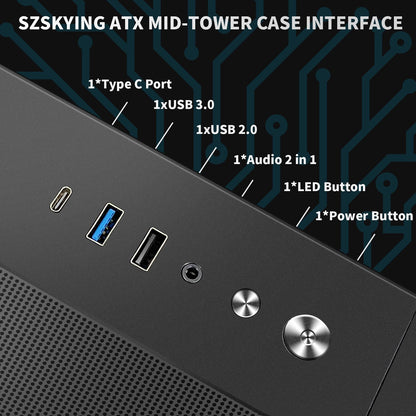 PC Gaming Case with 9pcs ARGB Fans,Mid-Tower case Control Remote,Type-C,ATX Case 360mm Radiator Support,ATX PC Case Tempered Glass Front/Side Panel,Computer Case High-Airflow Black