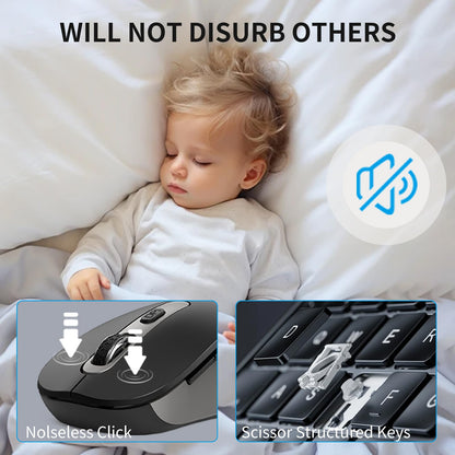 Silent Keyboard and Mouse, Wireless Compact Full-Size Computer Keyboard with Calculator Button, 2400 DPI Mouse, Quiet Clicking, Ultra-Thin Cordless USB Kit for Windows Mac Laptops - Iron Grey