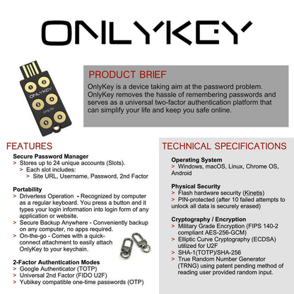 OnlyKey FIDO2/U2F-Sicherheitsschlüssel und Hardware-Passwortmanager | Universelle Zwei-Faktor-Authentifizierung | Tragbare, professionelle Verschlüsselung | PGP/SSH/Yubikey-OTP ​​| Windows/Linux/Mac OS/Android