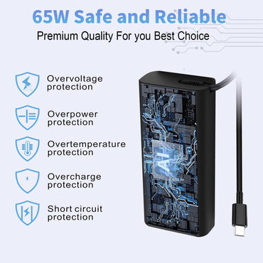 Neues 65-W-USB-C-Laptop-Ladegerät für Dell-Laptops, Dell Latitude 3340, 3440, 3540, 5420, 5430, 5440, 5520, 7430, 7420, 7440, XPS 13 9360, Chromebook 3100 (Netzteilkabel Typ C)