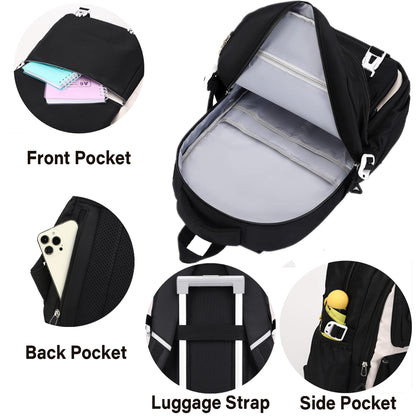 QHRIDS Girls Backpack Aesthetic Laptop Backpacks Kawaii Large Bookbag Anime Casual Travel Daypack,Black