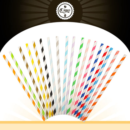 qiqee 200-pack Multi Stripe Rainbow Drinking Paper Straws Disposable Straws Bulk (20-Multi Color)