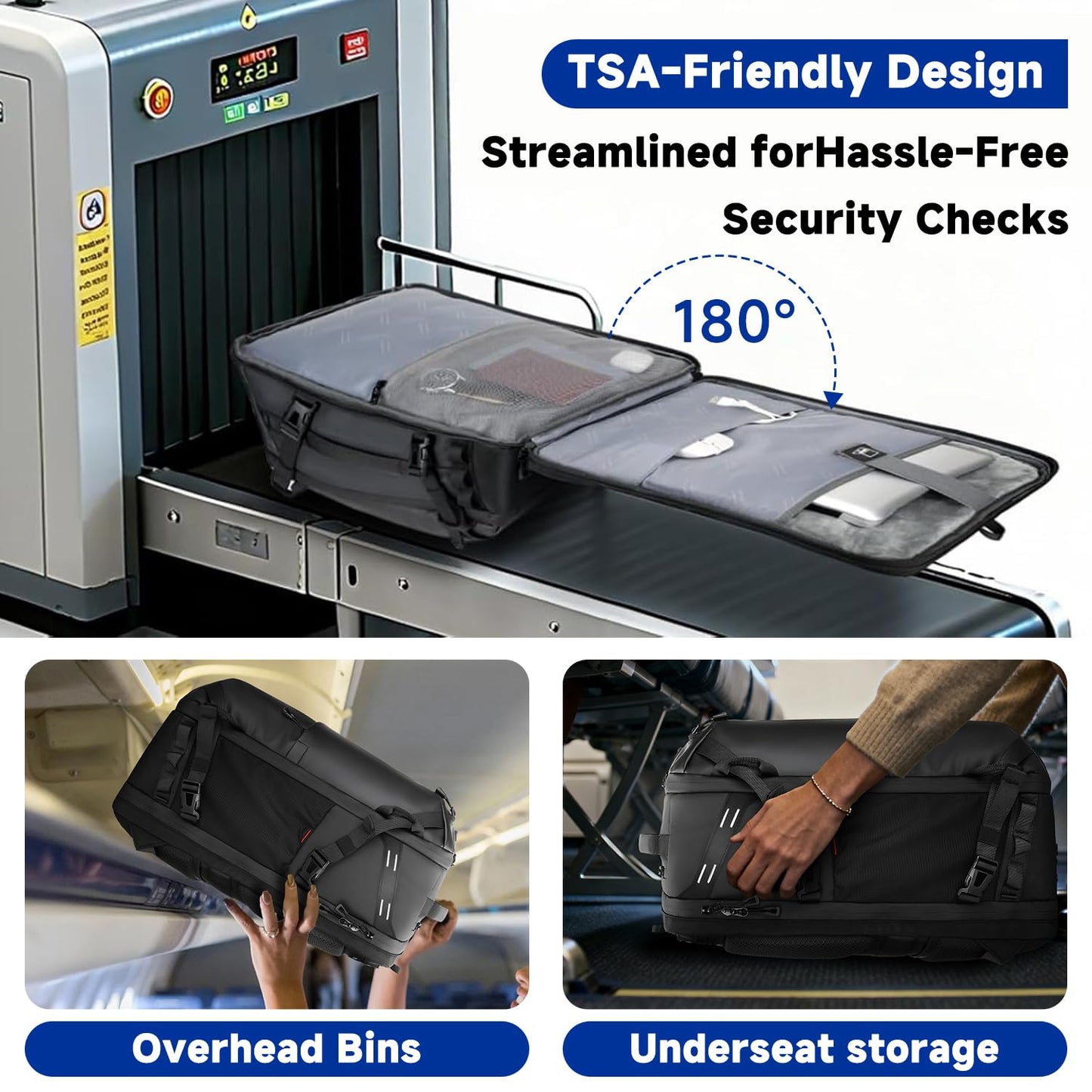 SWICKY 40L Capacity 16 17 inch Laptop Travel Backpack for Men, TSA Approved Personal Item Size for Airplane Underseat Carry-On, Business College Work Office, Black Large Computer Bag, Luggage Strap