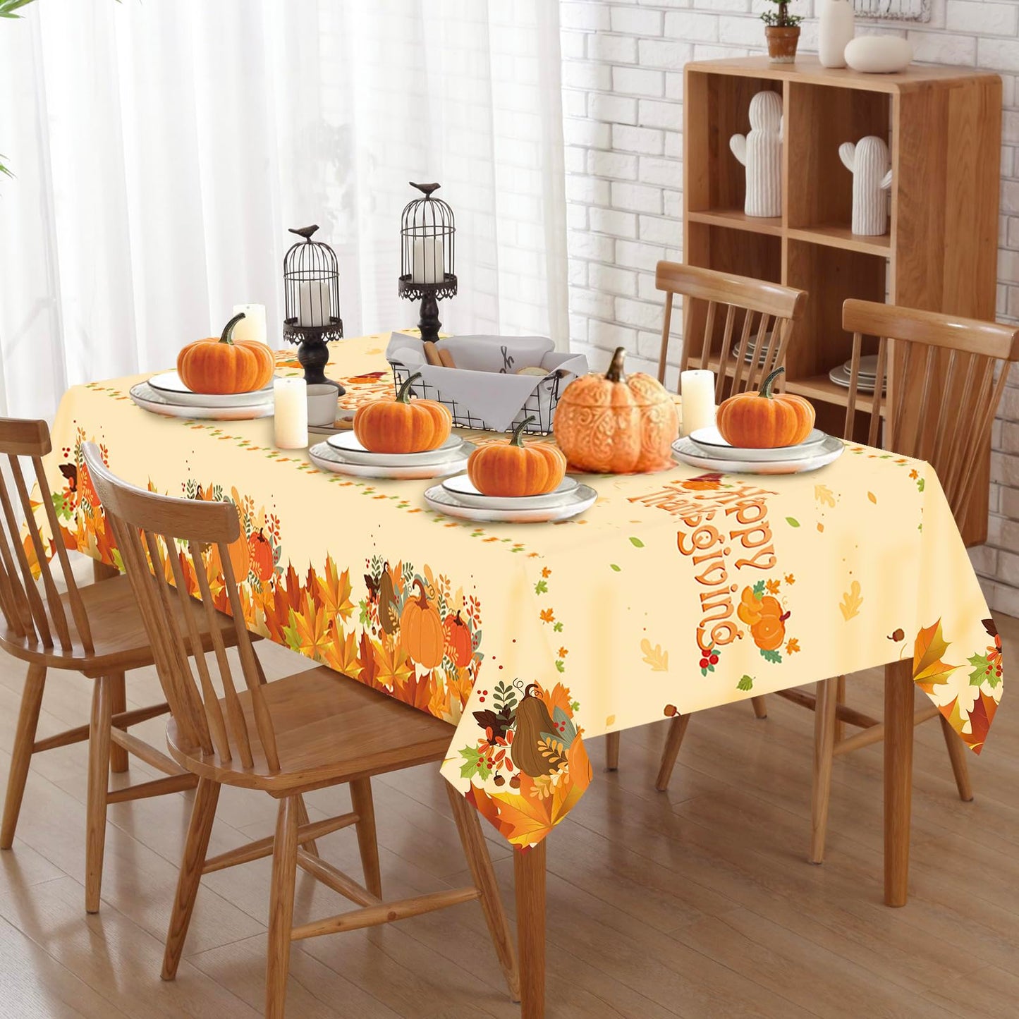 SUNCHARM Thanksgiving Tablecloth Disposable 3pcs - Plastic Thanksgiving Tablecloth Rectangle Fall Table Cloth Autumn Harvest Pumpkin Tablecover Table Cover for Dinner Party Decor 54x108 inches