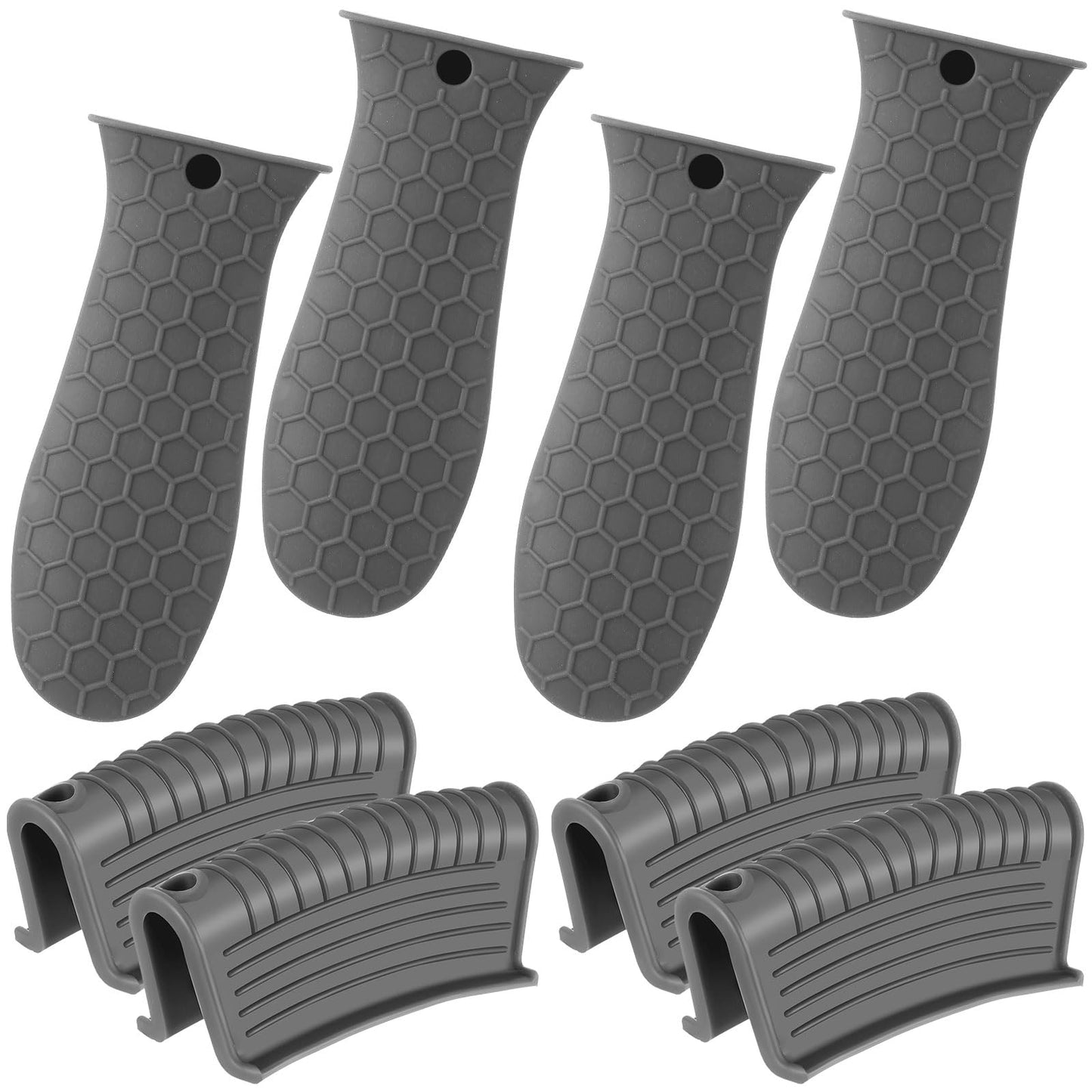 Patelai 8 Pcs Silicone Pot Holders Set Cast Iron Handle Cover Heat Resistant Pot Handle Covers Potholder Non Slip Reusable Pan Sleeve for Frying Pan Kitchen Supplies(Black)