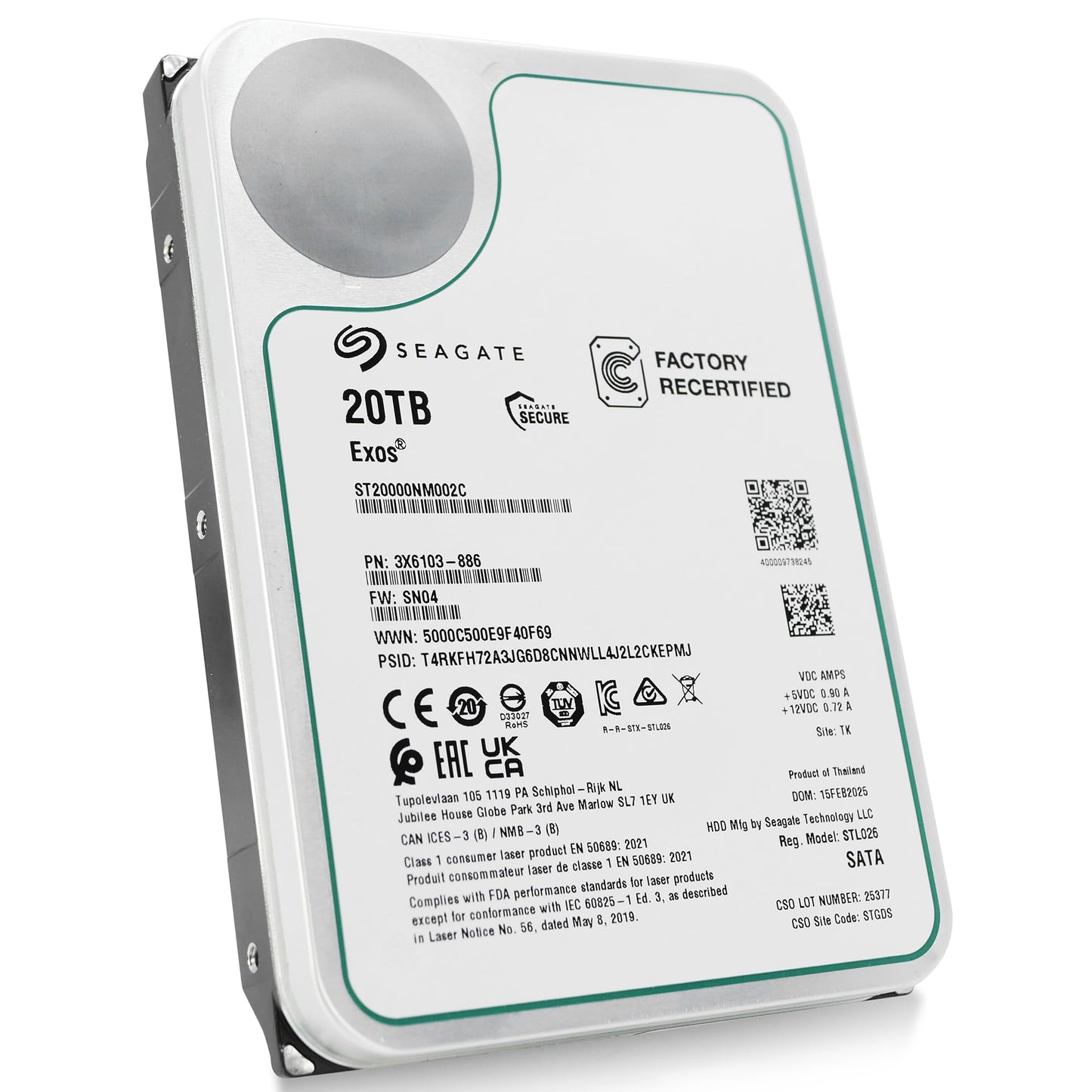 Seagate Exos 20TB 7.2K RPM SATA 6Gb/s 3.5in Enterprise HDD ST20000NM002C (Renewed)
