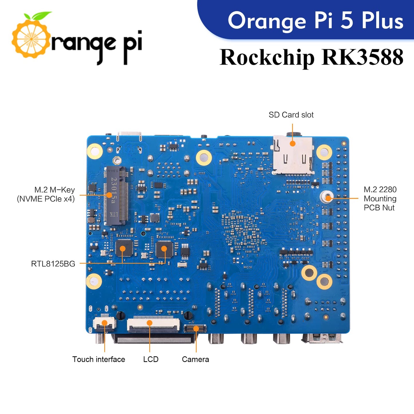Orange Pi 5 Plus 16GB Rockchip RK3588 8 Core 64 Bit Single Board Computer, 2.4GHz Frequency 8K Video Decoding Open Source Development Board Run Orange Pi OS, Android, Debian, Ubuntu (OPi 5 Plus 16G)