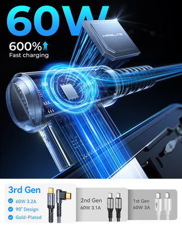 MRGLAS USB-C-auf-USB-C-Kabel 60W [4er-Pack, 3 m + 2 m + 1 m + 0,5 m] [90°, vergoldet] Typ-C-Ladegerät Schnellladen für iPhone 17, 16 Pro Max, 15 Plus, USB-C-Ladekabel für Samsung S25, S24, iPad Pro, MacBook Pro