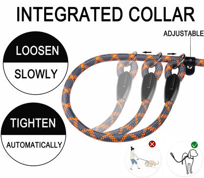 Hundeleine, 1,8 m lange, robuste Hundeleine, strapazierfähige Premium-Qualität, starke Seil-Schlupfleine mit komfortablem, gepolstertem Griff und hochreflektierenden Fäden für kleine, mittlere und große Hunde, (Schwarz) 