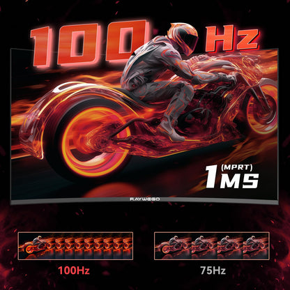 Raywego 24 inch Curved Monitor 100Hz 1ms, Computer Gaming Monitor FHD 1920×1080P,3000:1 Contrast Ratio, with FreeSync & Eye-Care Technology, HDMI×1,VGA×1 for Gaming Home Office,Wall Mount Install