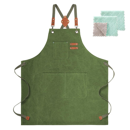 ZOMAO Kochschürze, Baumwoll-Canvas-Schürze mit gekreuztem Rückenteil und Taschen für Damen und Herren, verstellbare Träger und große Taschen, Küchenschürze zum Kochen und Backen 