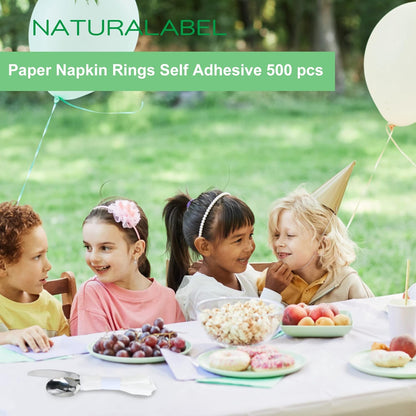 NATURALABEL Napkin Bands, Paper Napkin Rings Self Adhesive 500-Count (White)