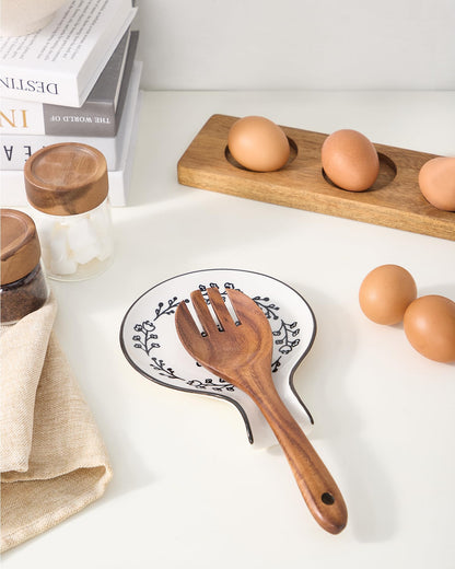 Ceramic Spoon Rest, Cooking Spoon Holder for Kitchen Counter/Stove Top/Dining Table Modern Farmhouse Decorative, Large (Blue)