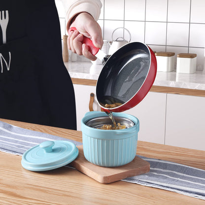 ONTUBE Ceramic Bacon Grease Container Keeper with Strainer, Frying Oil Storage Can, Turquoise
