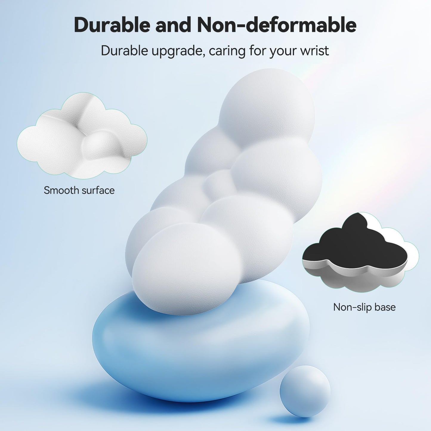 TECKNET Cloud Tastatur-Handgelenkauflage-Set, Cloud-Handgelenkauflage mit rutschfester Unterseite, Handgelenkauflage aus PU-Leder mit ergonomischem Memory-Schaum für Computer, Laptop, Büro, Gaming und Schmerzlinderung, Weiß