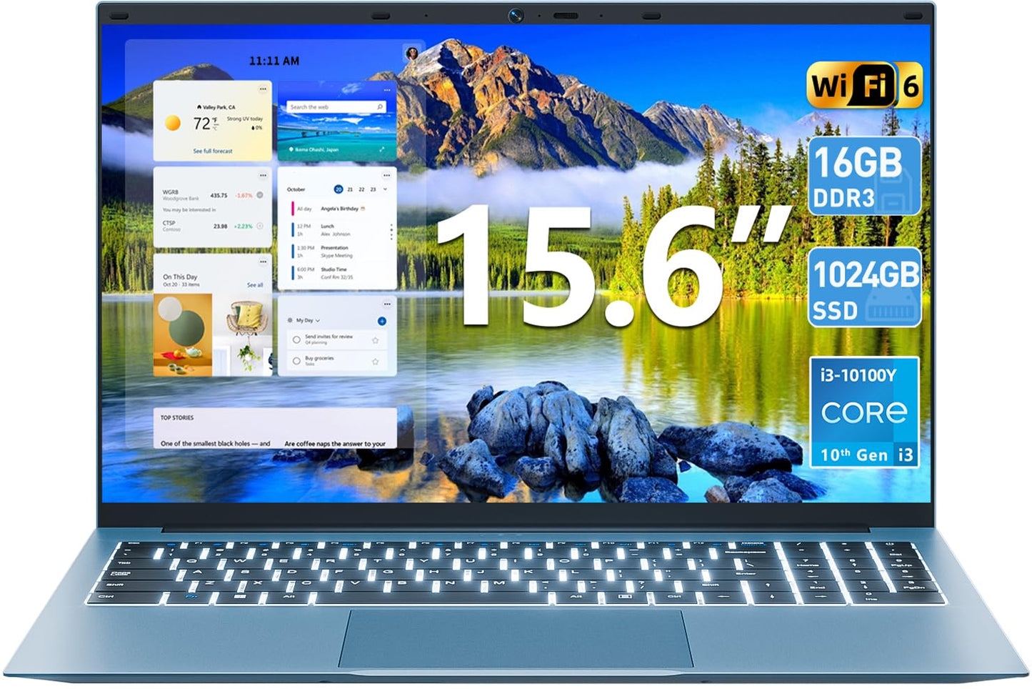 SGIN 15,6-Zoll-Laptop mit 16 GB RAM, 1024 GB SSD, Intel Core i3 Prozessor, Windows 11, tragbarem Notebook, IPS-FHD-Display, WLAN 6, 180°-Öffnungswinkel und Tastatur mit Hintergrundbeleuchtung