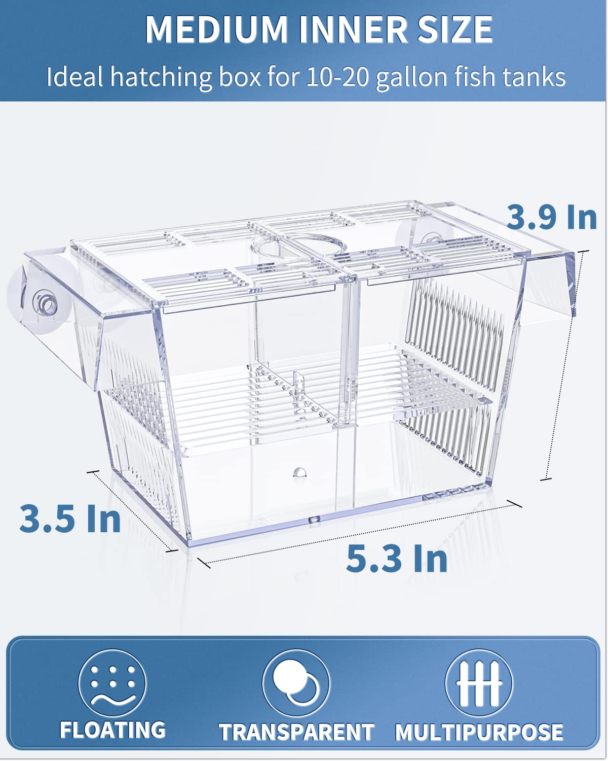 Pawfly Aquarium Fish Breeding Box Acrylic Hatchery Incubator Tank with Suction Cups Medium Isolation Box for Baby Fish Shrimp Betta and Guppy