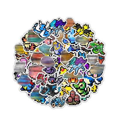 Pounchi Retro Pixel Anime Stickers (50Pcs Large Size) Aesthetic Cartoon PVC Sticker, Gifts for Laptop Water Bottle Skateboard Party Supplies Decorations Teens