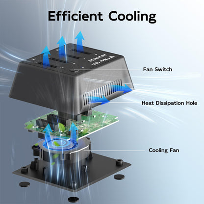 SEINIKAY M.2 Dock with Fan for NVME SATA SSD, Tool-Free 4 Bay NVMe Reader with Indicator Light, 10Gbps Speed（No Clone Function）