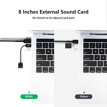 ENVEL USB-auf-3,5-mm-Audioadapter, Aux-auf-USB-Stereo-Soundkarte mit zwei TRS-3-poligen 3,5-mm-Kopfhörer- und Mikrofonbuchsen für PS4/PS5/PC/Laptop, Kopfhöreradapter mit integriertem Chip (Schwarz Pro) 