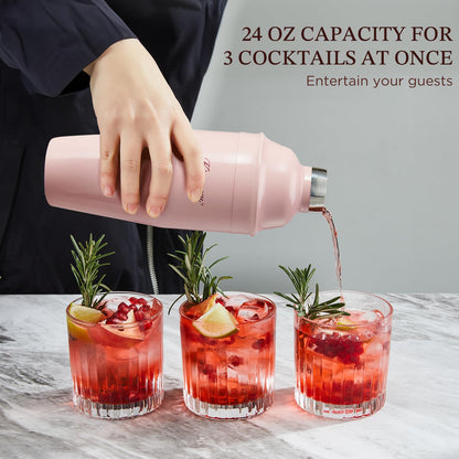 Cocktail Shaker, KITESSENSU 24oz Drink Shaker with Bartender Strainer, Measuring Jigger, Bar Mixing Spoon, Cocktail Recipe Guide, Professional Drink Mixer Set for Beginners, Silver