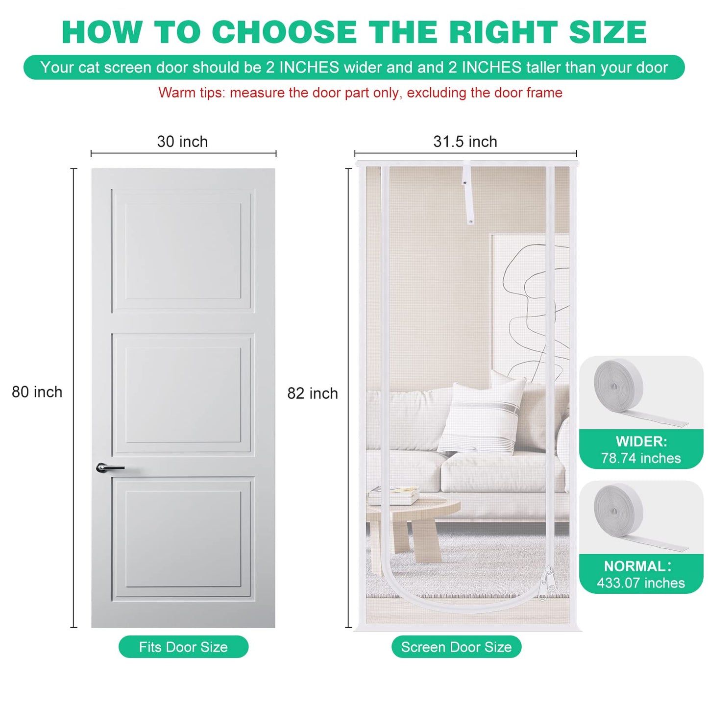 Reinforced Cat Screen Door, 35.5X82” Heavy Duty Pets Proof Screen Door with Bilateral Zipper, Prevent Dogs Cats Running Out from Home, Bedroom, Living Room, Kitchen Patio Doo