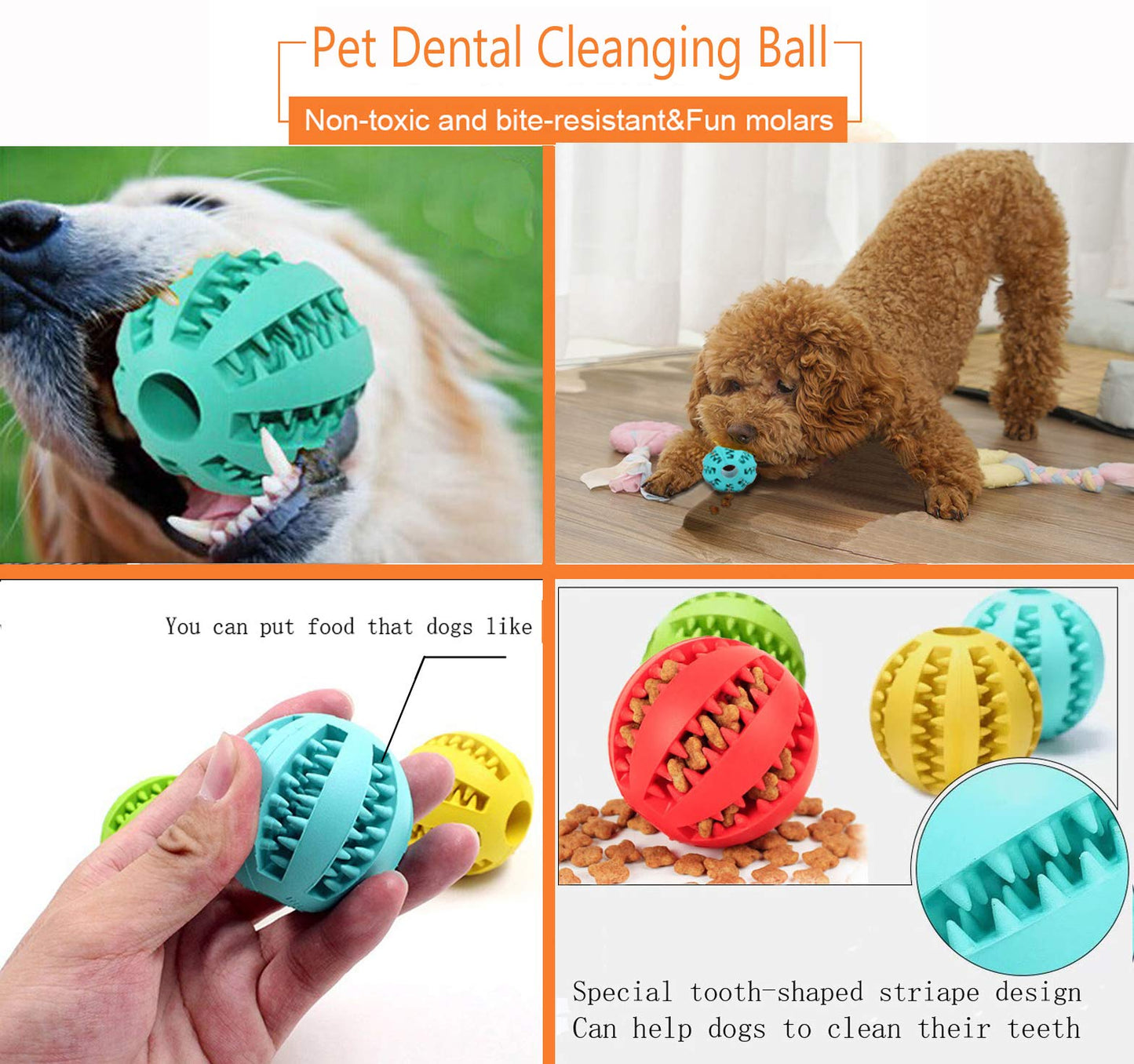 Sunglow 2 Pack Dog Toy Ball，Nontoxic Bite Resistant Teething Toys Balls for Small/Medium/Large Dog and Puppy Cat, Dog Pet Food Treat Feeder Chew Tooth Cleaning Ball Exercise Game IQ Training