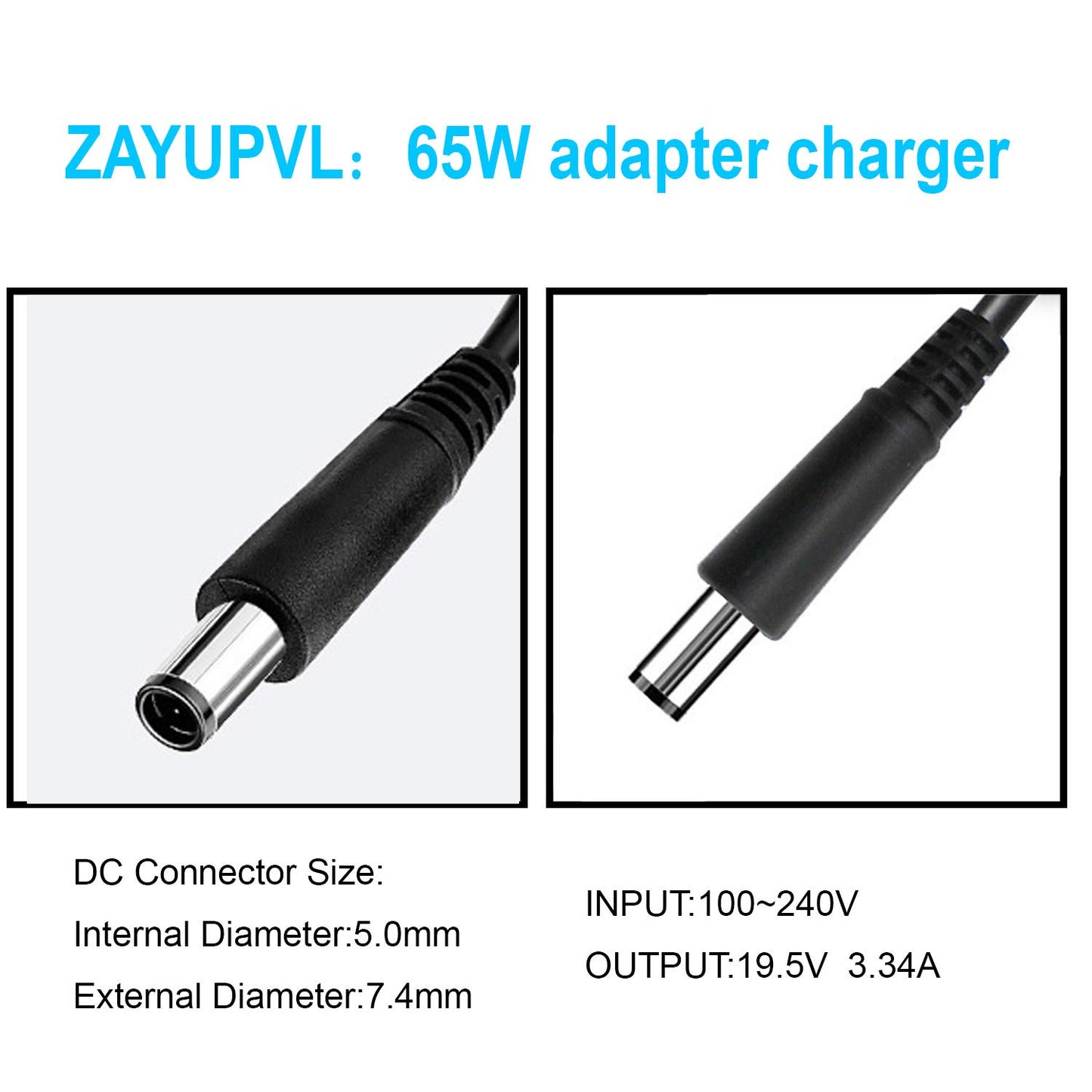 ZAYAUPVL 65W 7.4mm Tip Replacement AC Adapter for Dell Latitude 3190 7470 5580 7280 LA65NS2-01 E5570 E7450 E6430 E6410 E6440 E7440 E7470 E5440 E5470 E7240 Laptop Power Supply Cord