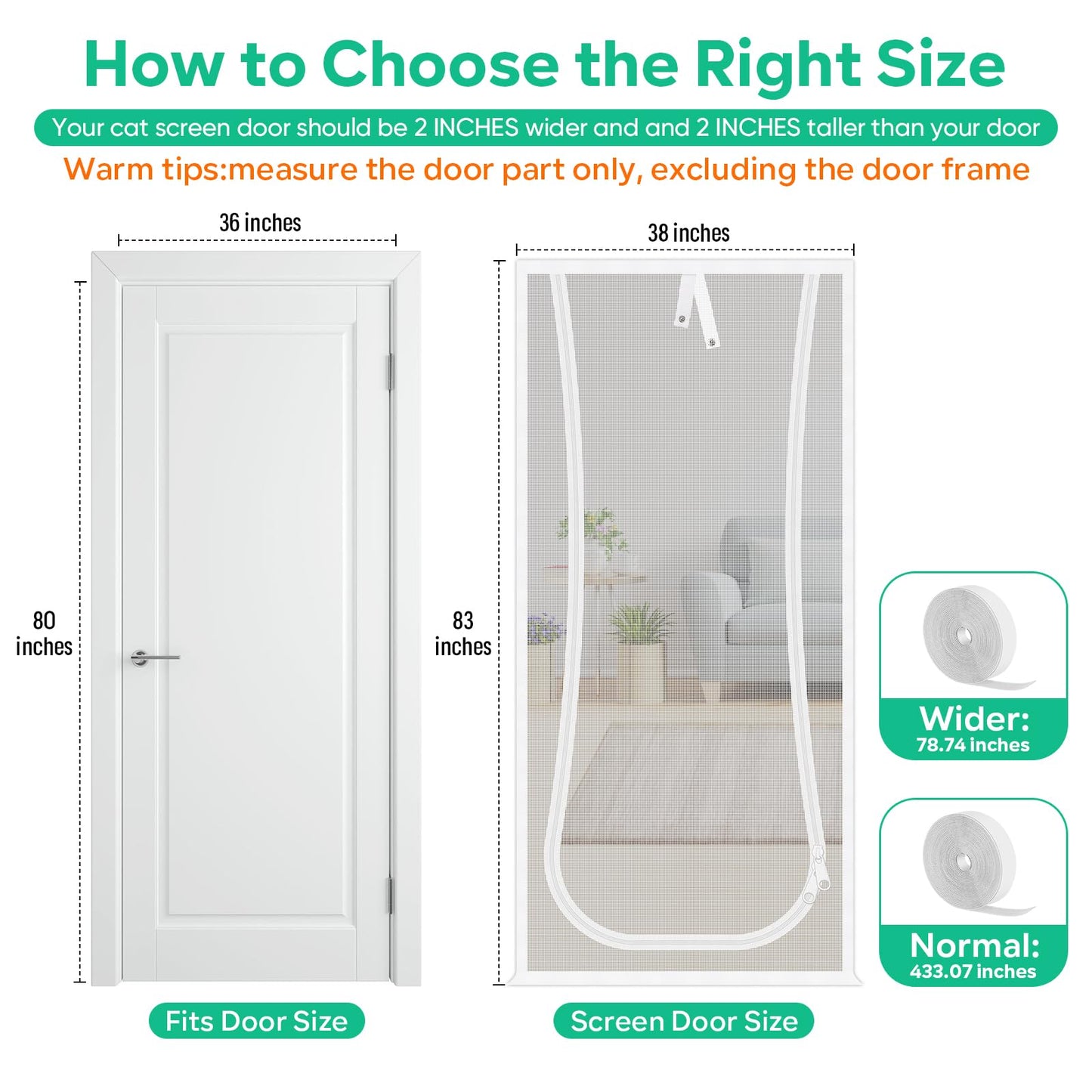 Reinforced Cat Screen Door, 35.5X82” Heavy Duty Pets Proof Screen Door with Bilateral Zipper, Prevent Dogs Cats Running Out from Home, Bedroom, Living Room, Kitchen Patio Doo