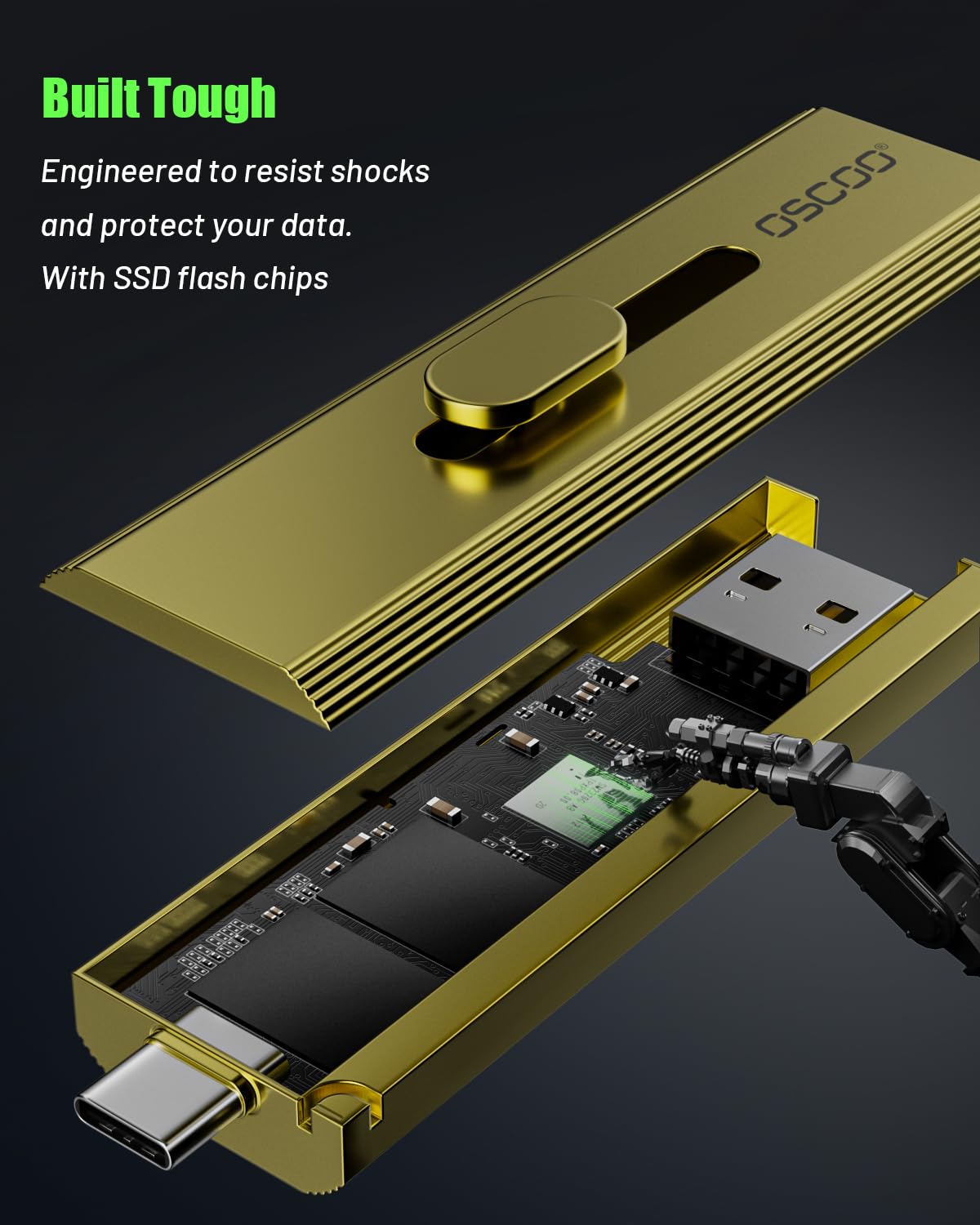 OSCOO 1TB External SSD, Up to 1000MB/s,Portable SSD Hard Drive, USB 3.2 Gen 2 Dual USB-C & USB-A Ports,Push-Pull Design,USB Drive for iPhone 15/16/17, Android, Mac, Laptop, Game Consoles, PS5