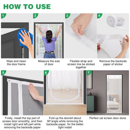 Reinforced Cat Screen Door, 35.5X82” Heavy Duty Pets Proof Screen Door with Bilateral Zipper, Prevent Dogs Cats Running Out from Home, Bedroom, Living Room, Kitchen Patio Doo