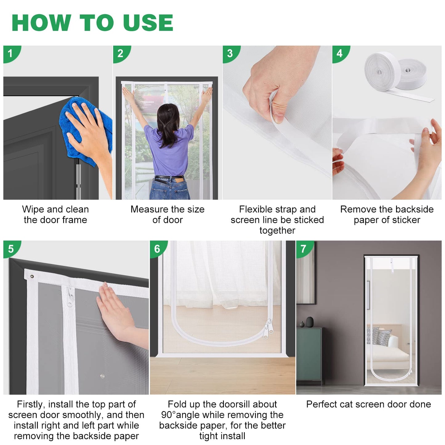 Reinforced Cat Screen Door, 35.5X82” Heavy Duty Pets Proof Screen Door with Bilateral Zipper, Prevent Dogs Cats Running Out from Home, Bedroom, Living Room, Kitchen Patio Doo